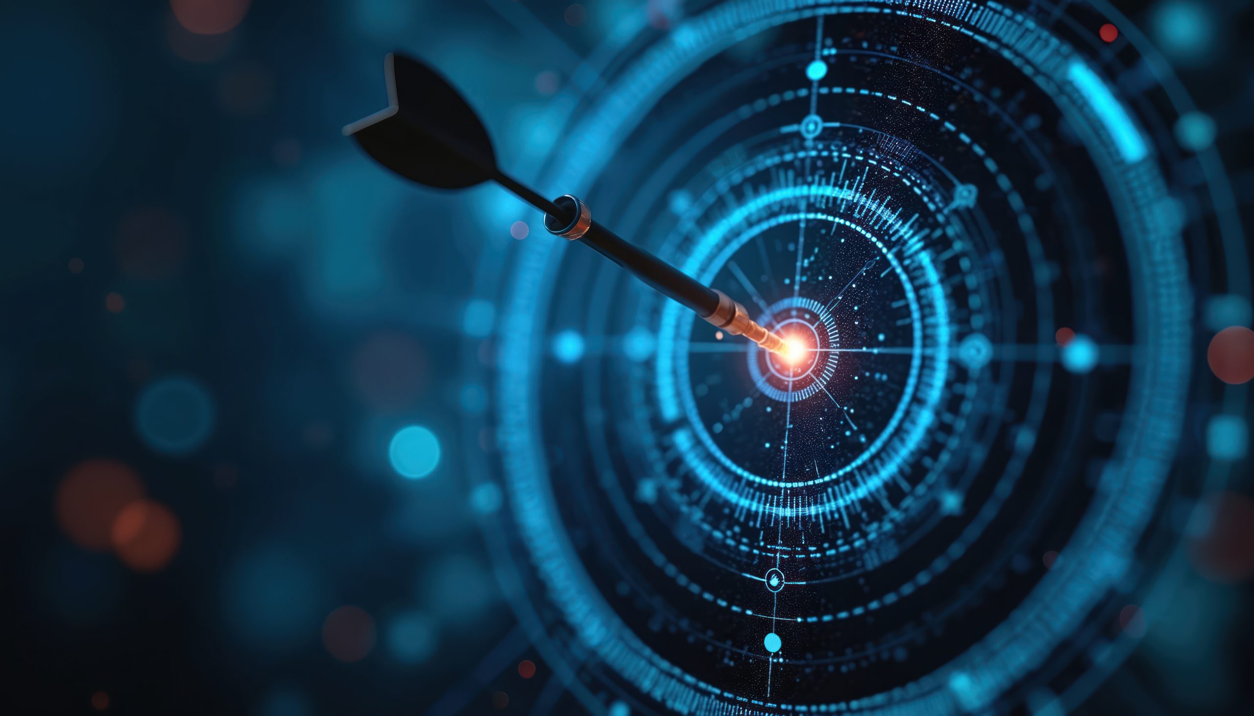 A dart hitting the center of a glowing digital target