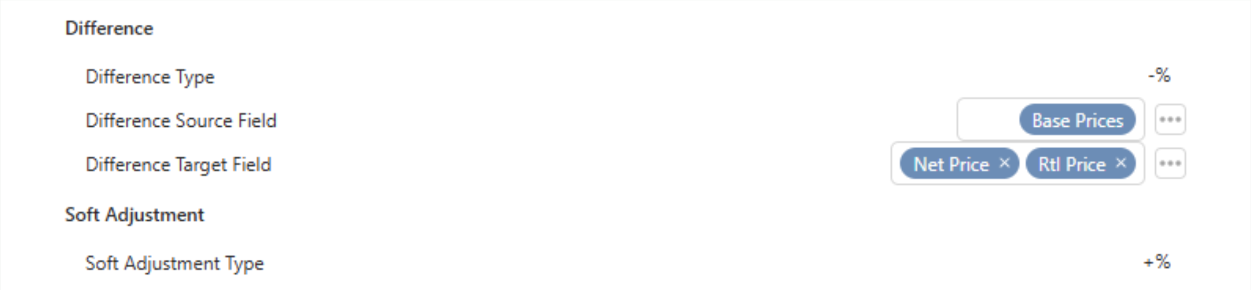 Settings interface showing fields for Difference Type and Difference Source Field