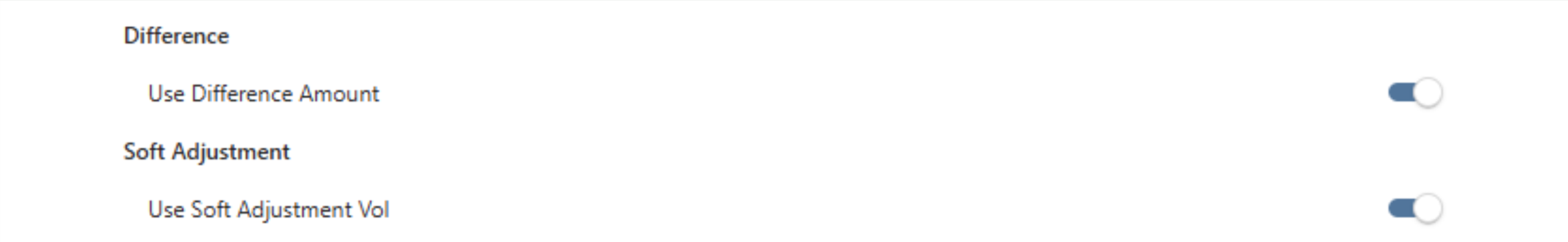 A settings menu showing Use Difference Amount and Use Soft Adjustment Vol options