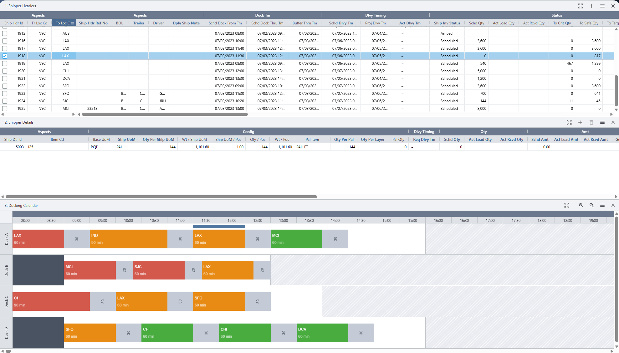 Software dashboard with color-coded shipping calendar